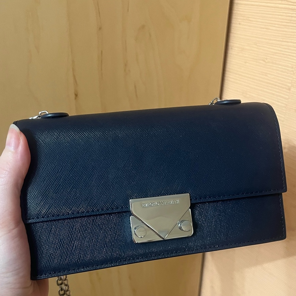 Emporio Armani Navy Saffiano Leather Bag with Chain Strap w/ dust bag